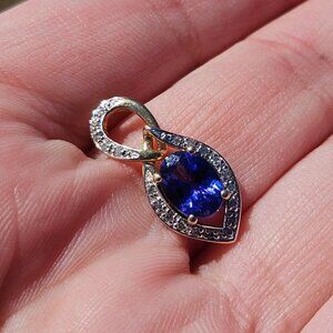 10K Yellow Gold Diamond Evil Eye Crystal Pendant Charm 25x10mm